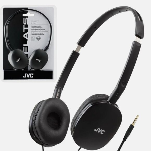 JVC Black Foldable Flat On Ear Adjustable Stereo Headphones (HA-S160-B) - New - Picture 1 of 3